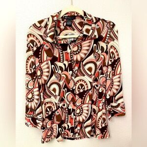 INC International Concepts Retro Print Button Front Blouse Women's Large NWT